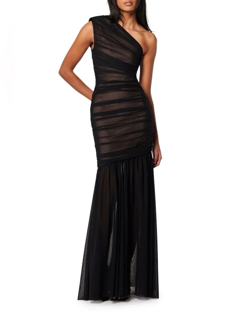 Elliatt Vienna Ruched One-Shoulder Black Evening Gown Size Large